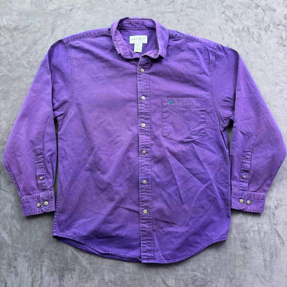 Eddie Bauer Mens Small Purple Cotton Twill Long Sleeve Button Down Shirt Logo